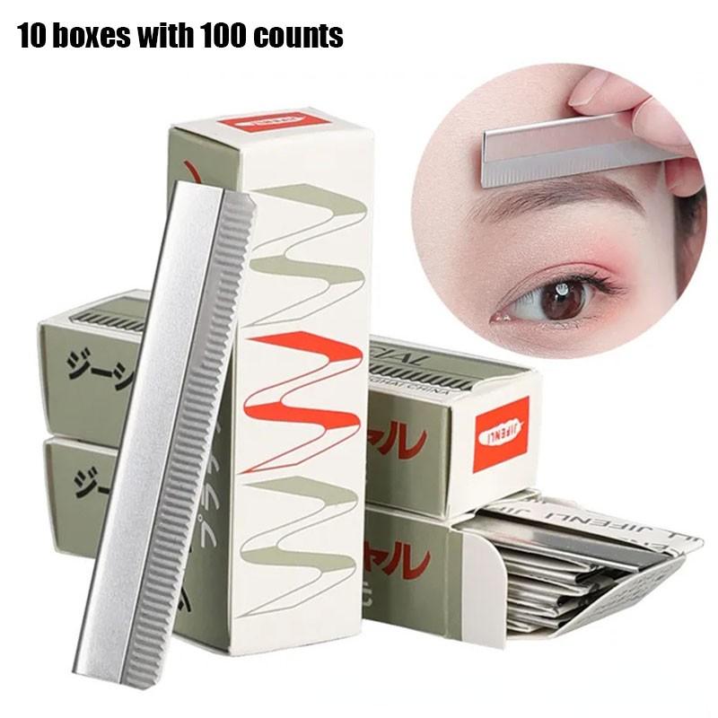 100 pcs Eyebrow Trimmer Hair Remover Stainless Steel Women Razor For Eyebrows Face Shaver Hair Removal Knife Makeup Tools Cosmetic Tools