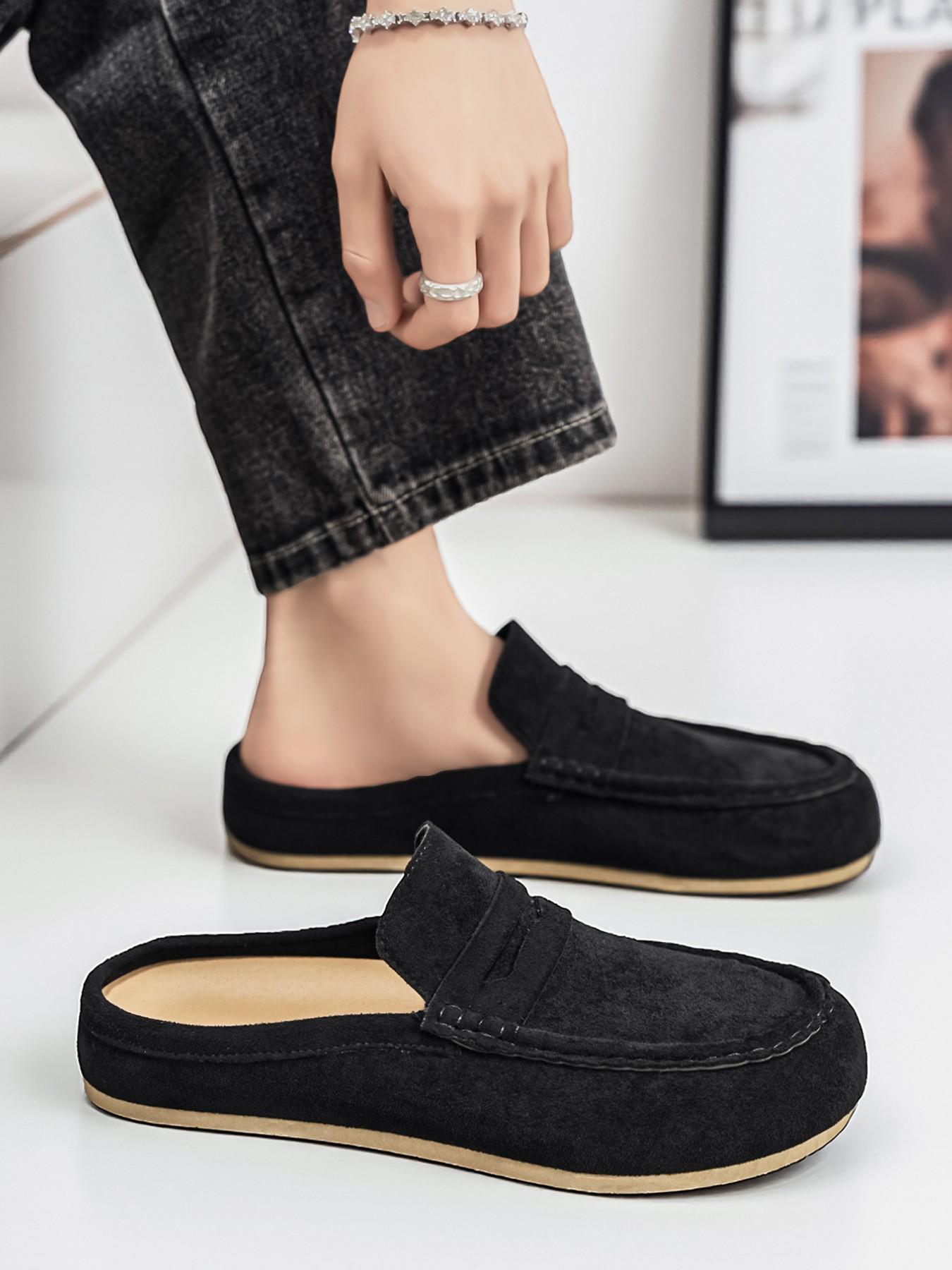 New Men's Slip-On Sandals, PU Leather Round Toe, Hidden Wedge, Wide Width, Casual All-Season Footwear, Patchwork Design