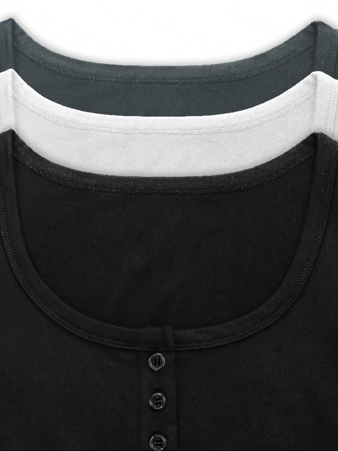 Women's Solid Button Tee, Casual Chic Minimalist Short Sleeve T-shirt for Summer, Ladies Clothes for Daily Wear