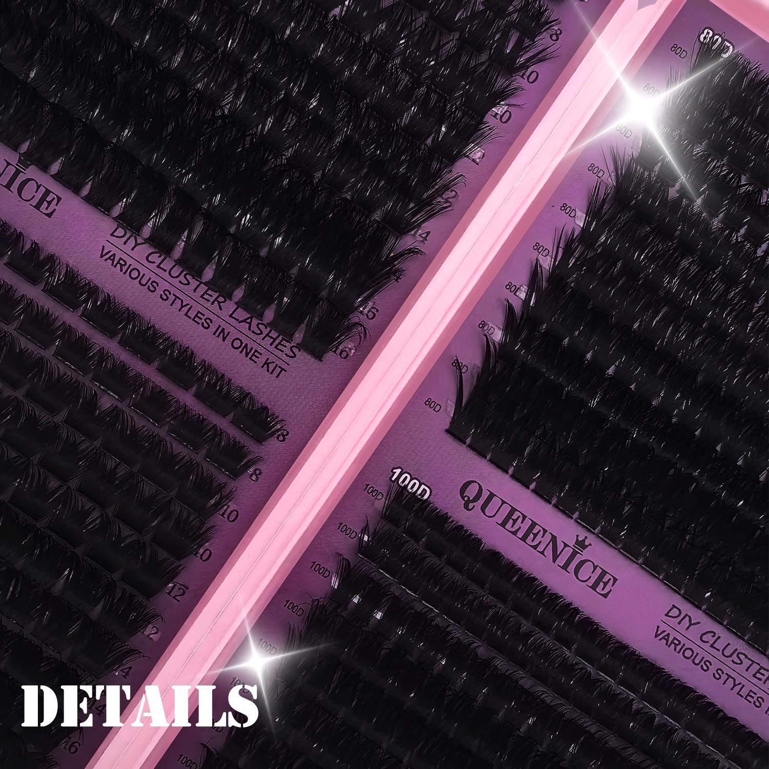 Thick Cluster Lash Extension Kit 80D/110D/150D D Curl 8-16mm Natural Fluffy Wispy Lashes Easy to Apply Sunflower Eye Makeup for Beginners Dramatic Look