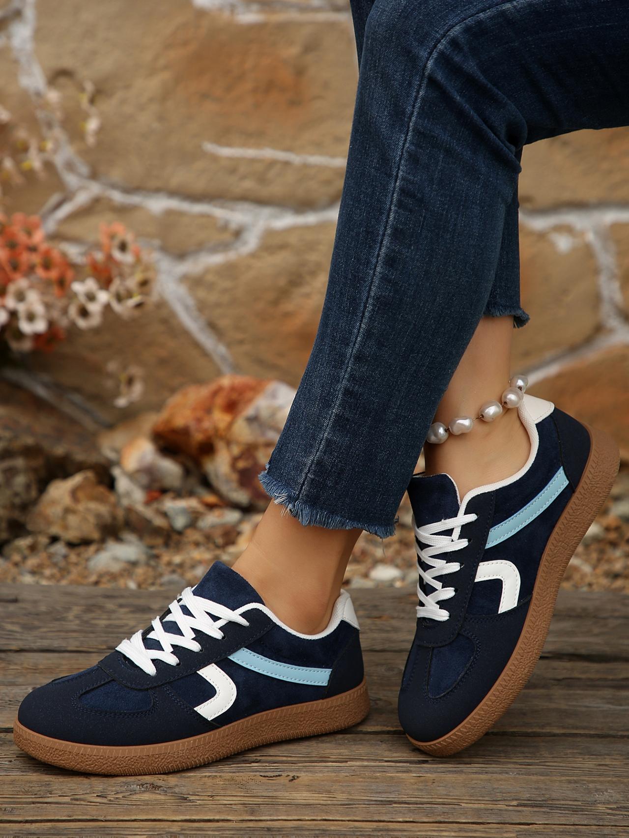 2.5cm Platform Color Block Retro Sneakers, Black & Pink, Vintage Casual Trainers