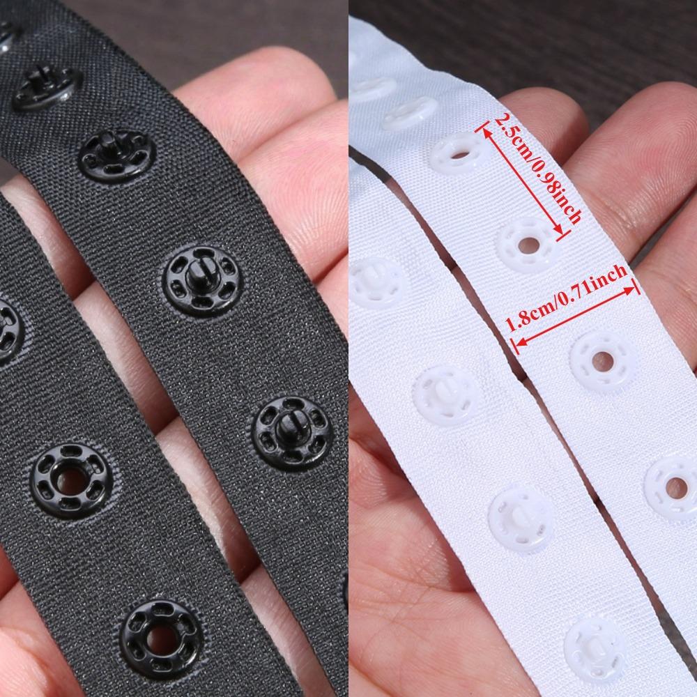 Sewing Accessories For Clothing, Snap Buttons Tape Black & White, Polyester Plastic Press Stud Ribbon, Sewing Fastener, Heavy Reusable Fastening, Free Cut Length, DIY Crafting Replacement, Hidden Plastic Extension Fabric Strap, Snap Bag Snaps For Fabric