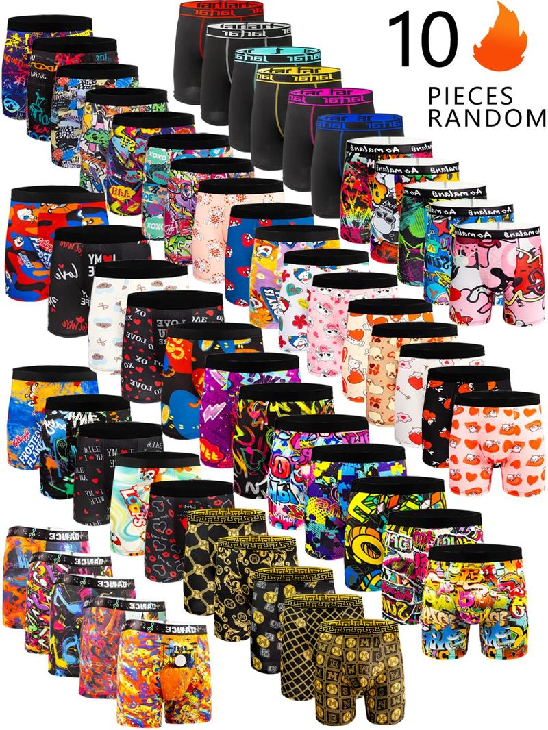 Men's Graphic Print Boxer Brief, Casual Comfy Breathable and Soft Underwear for Daily Wear, Mens Underwear for All Seasons, Undergarments, Stretchy Boxer Briefs