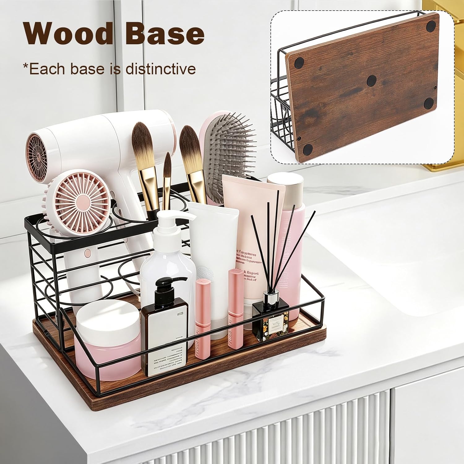 Hair Tool Organizer, Movable Hair Dryer Holder, Hair Styling Tools Storage for , Bath Counter Organizer, Bathroom Trays for Hair Toiletry, Makeup (12" x 7.7" x 5.8", -Black) Hair Tool Organizer, Movable Hair Dryer Holder, Hair Styling Tools Storage for , Bath Counter Organizer, Bathroom Trays for Hair Toiletry, Makeup (12" x 7.7" x 5.8", -Black)