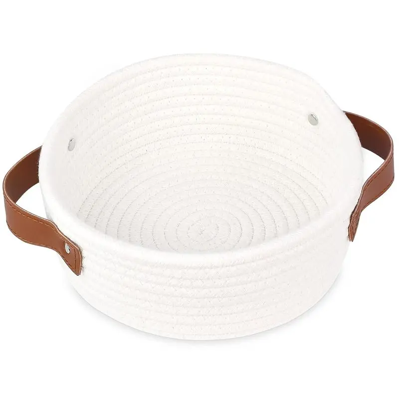 Small Cotton Rope Storage Basket, 7.87 Inch Round Woven Bin with Handles, 100% Natural Cotton Organizer for Nursery, Bathroom, Bedroom, Office, Spa and Gift Storage,Easter
