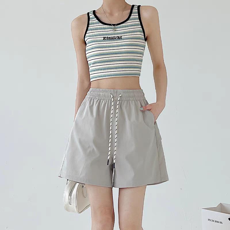 Blue quick-drying shorts women's summer 2026 new high-waisted outer wear casual wide-leg A-word sports five-point pants ro pa gym mujer