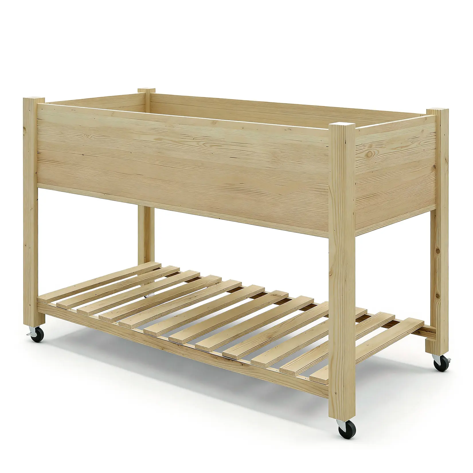 Mobile Wooden Raised Garden Bed Planter Box with Wheels – 48x24x32in Outdoor Elevated Planter, Storage Shelf, Liner – Ideal for Vegetables, Herbs, Flowers – Patio, Deck, Backyard
