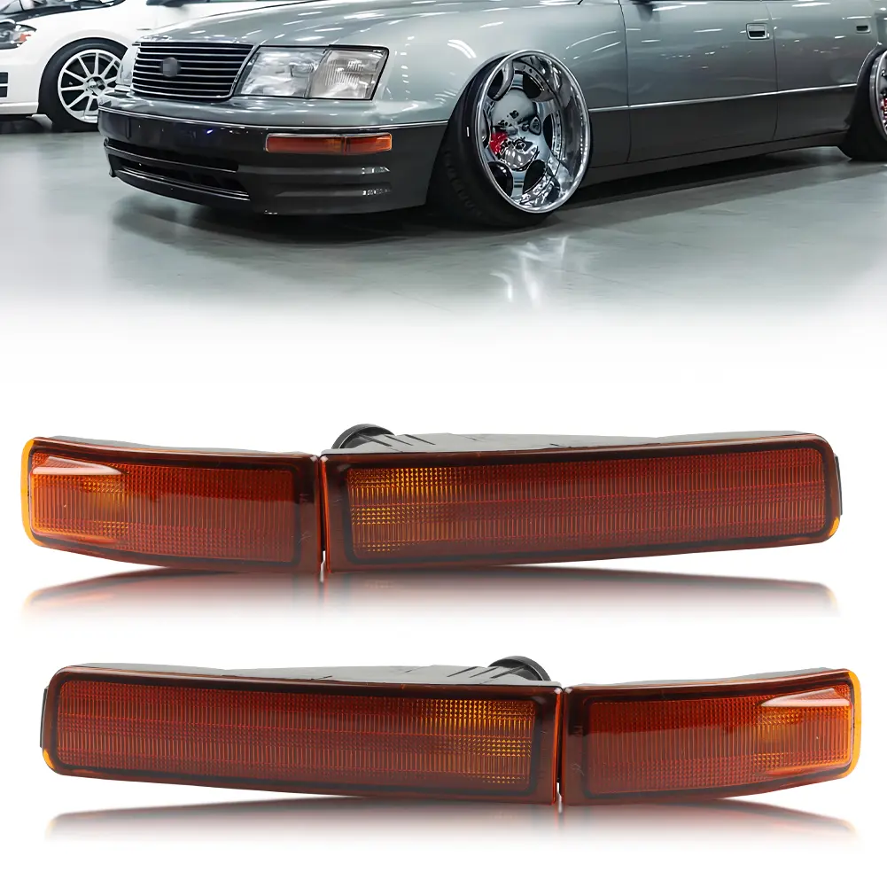 2Pcs Front Bumper Parking Light Side Marker Light  Turn Signal Light Housings  For  1995 1996 1997 Lexus LS400  No bulb/Socket