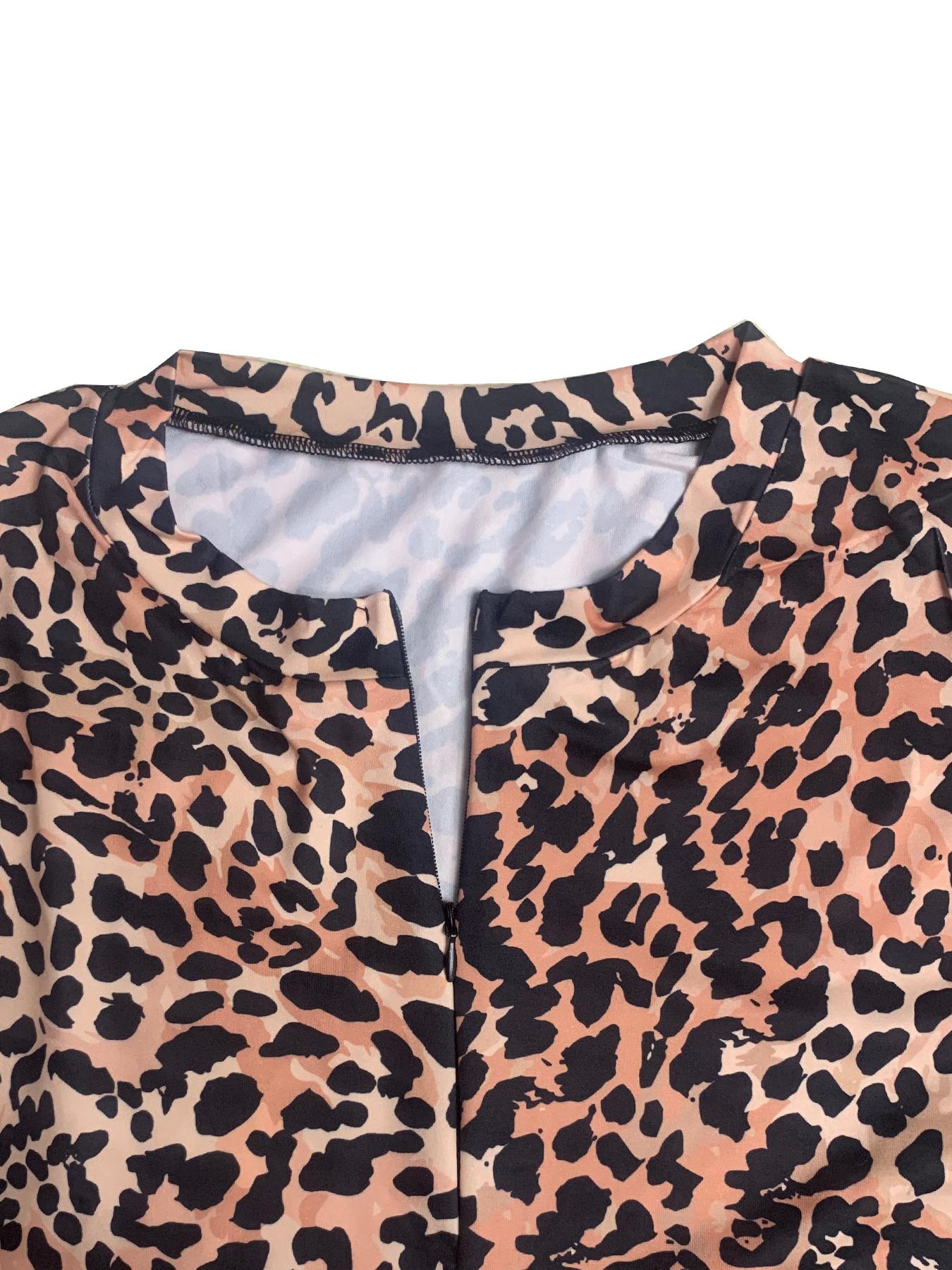 Women's Leopard Print Zipper Thumb Hole Design One-piece Bodysuit, Fashion Casual Long Sleeve Bodysuit for Daily Outdoor Wear, Women Clothes for Spring & Fall, Womenswear