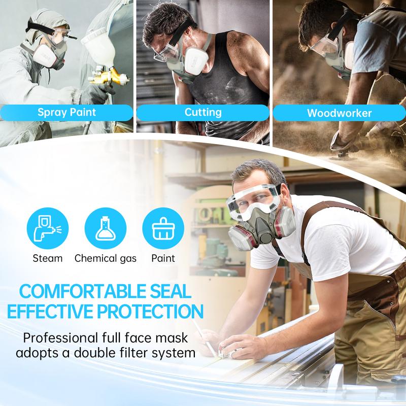 Industrial Reusable Gas Mask – Professional Dual Respirator Face Mask with 16 in 1 Safety Set, Filter Cartridge, Goggles, Dust-Proof Protective Mask for Paint Spray, Chemical Workplace Safety