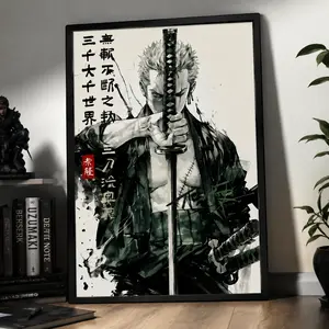 Zoro Samurai Anime Poster – 2D Flat Waterproof Canvas, Japanese Aesthetic Wall Art, Home & Office Decor, Gift for Anime Fans
