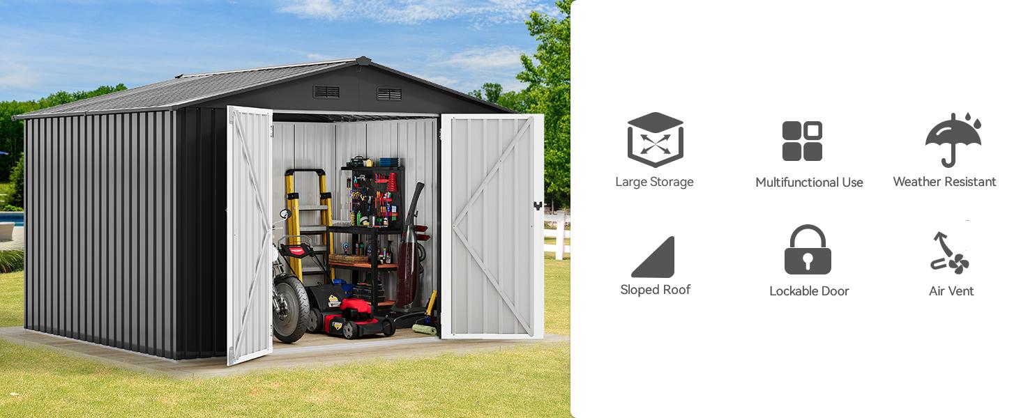 Yitahome 10x8FT Large Metal Outdoor Storage Shed, Heavy Duty Tool Storage Sheds for Backyard Patio Lawn - Ideal for Bicycles, Garden Tools, and Lawn Equipment, Easy-to-Assemble