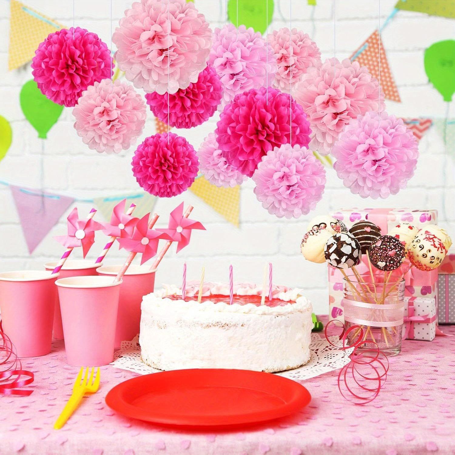 Pink Decor 30pcs Set of Sweet Handmade Paper Flower Balls – Hanging Decorations in Various Sizes, Perfect for Engagement Weddings, Birthday Parties, and Home Outdoor Decoration, Pink Series