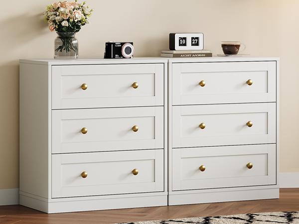 RoyalCraft 3 Drawer Dresser,Nightstand with Golden Round Knobs, Large Bedside Table, Modern Wood End Table, Accent Side Table Chest of Drawers for Bedroom, Living Room, Hallway, Closet, White RoyalCraft 3 Drawer Dresser,Nightstand with Golden Round Knobs, Large Bedside Table, Modern Wood End Table, Accent Side Table Chest of Drawers for Bedroom, Living Room, Hallway, Closet, White