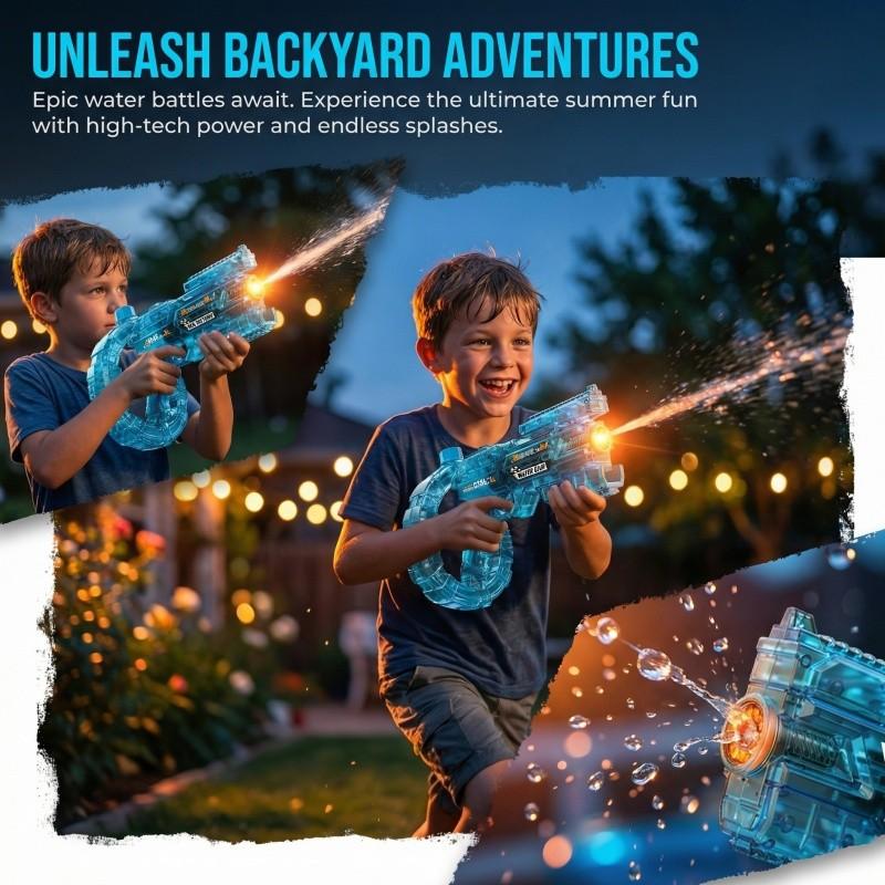 Electric Water Gun Blasters with Light Effects, Automatic Continuous Fire, Adult and Kids Splash Toy, Summer Beach Pool Party Sprayer, Lithium Battery Included