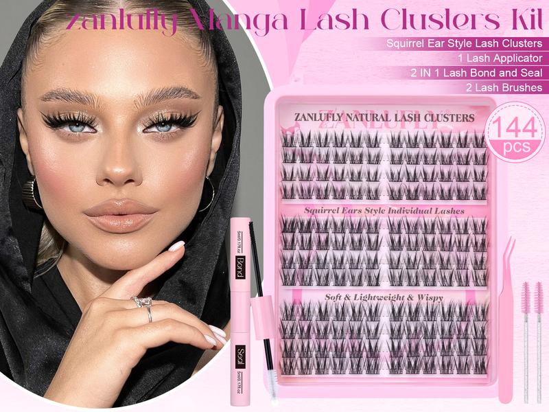 zanlufly Natural Lash CLusters C Curly Wispy Eyelash CLusters Short Anime Lash Extension Kit Makeup 9 10 11MM Manga Eyelashes Cosmetic Lash Bond and Seal Lash Applicator Lash Brush  TikTokShopBlackFriday
