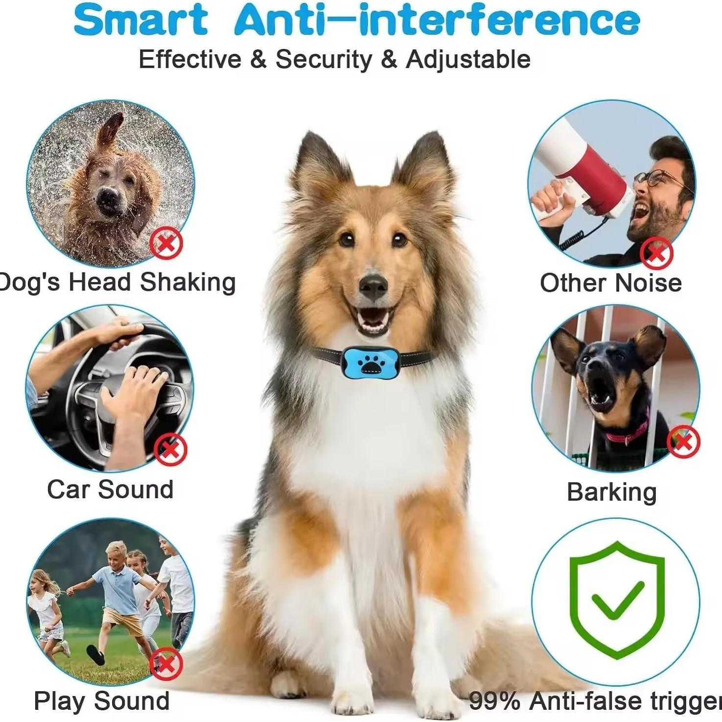 Smart Anti-Barking Dog Collar, Adjustable Bark Control Device with Beep and Vibration, Rechargeable No-Shock Humane Training for Small Medium Large Dogs