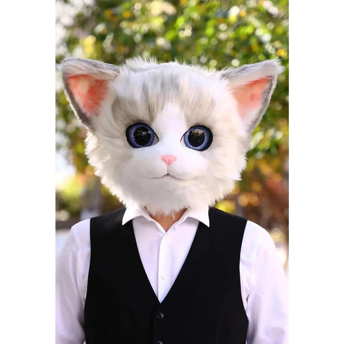 Handmade Furry Cat Mask Kigurumi Cosplay Anime Persian Cat Fursuit Head Furry Head Mask Kig  Halloween Performance Prop Kid Gift