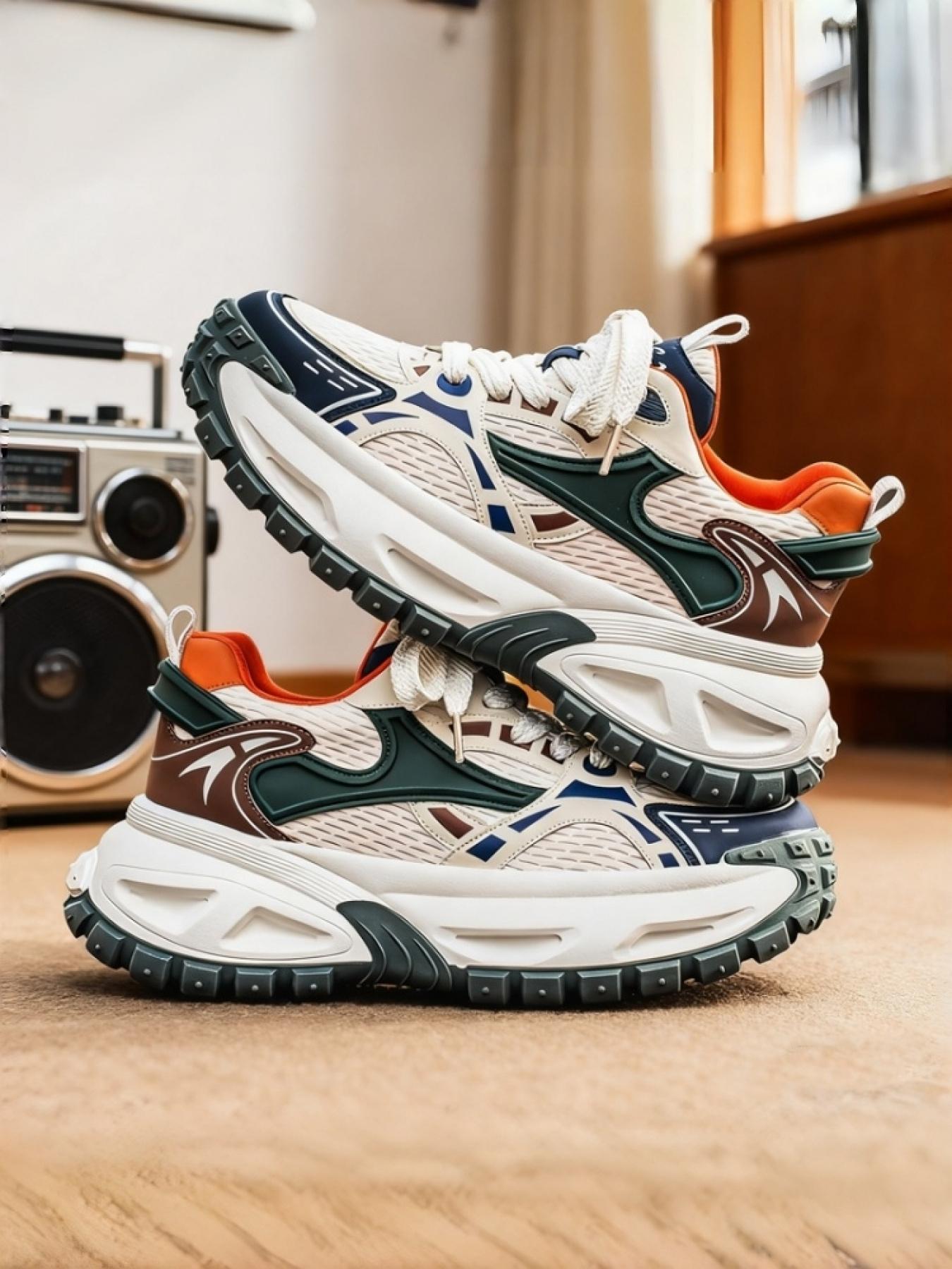 1 Pair of Men's Functional Style Platform Casual Shoes: Mesh Panel Design, Wear-resistant & Anti-slip, Elevated Sneakers for Young Men and Women, Perfect for Outdoor Casual Wear