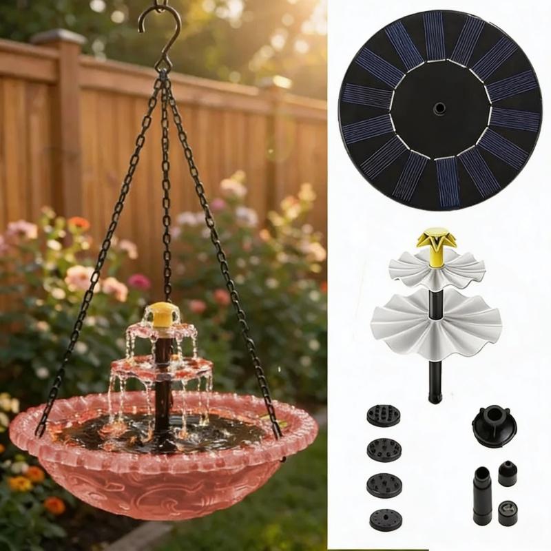 2026 Solar Cascade Hanging Bird Bath Fountain, a three-tier outdoor water feature for hummingbirds, easy to clean, Easy installation, with a 9.3-inch glass basin, equipped with a solar pump, attracting wild birds to the garden and terrace