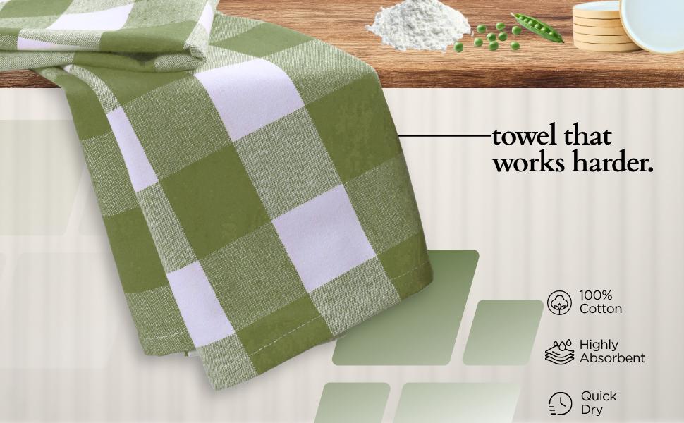 Gray Checked Dish Towels 12 Pack, 100% Cotton, 16x26 Inches, Absorbent, Quick Drying, Soft, Lint-Free, Tea & Bar Towels with Loop, Grey and White