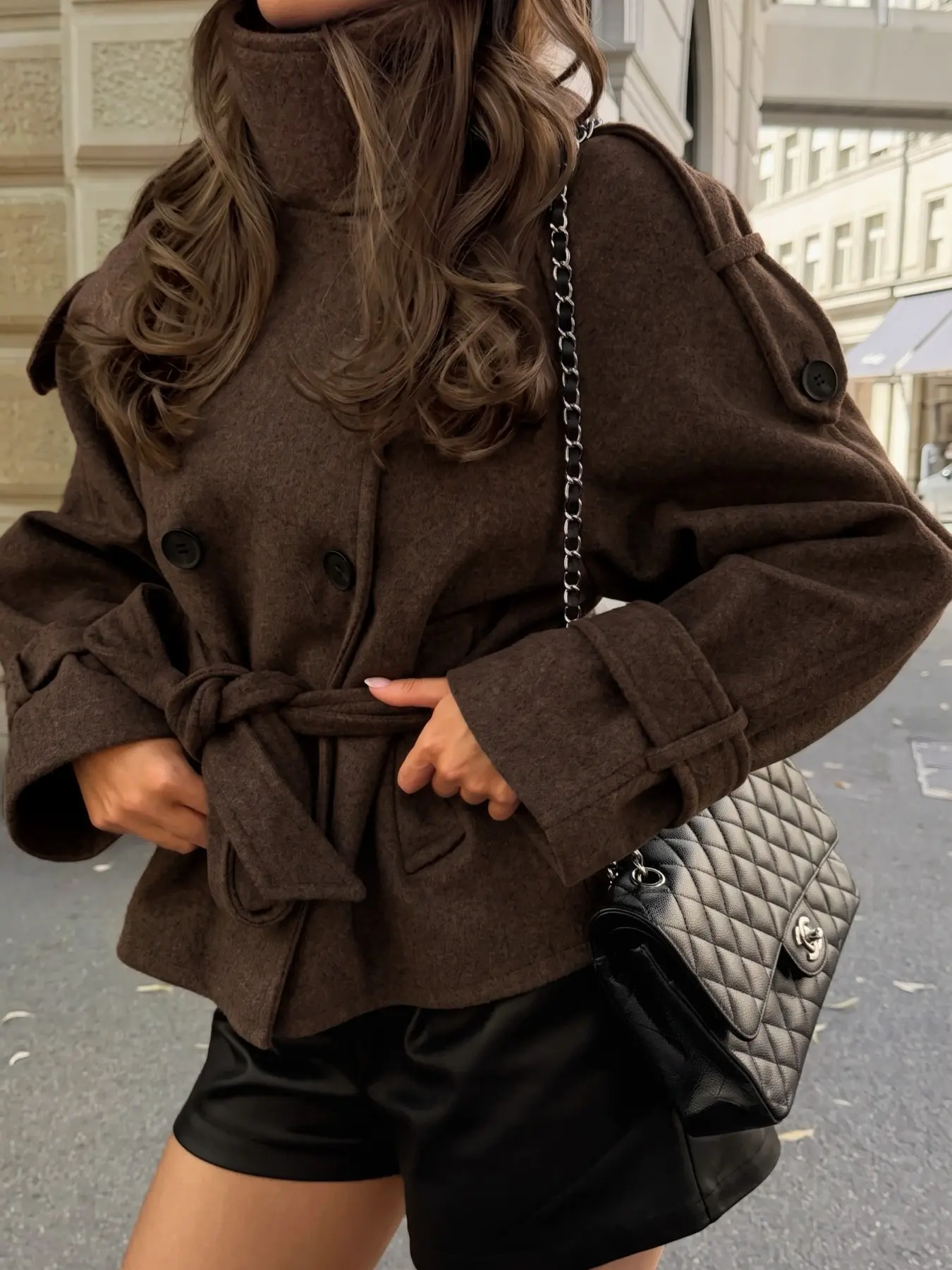 Women's Fall & Winter Warm Stand-Collar Coat Jackets with Belt, Casual Button Front Outerwear for Office, School and Daily Wear