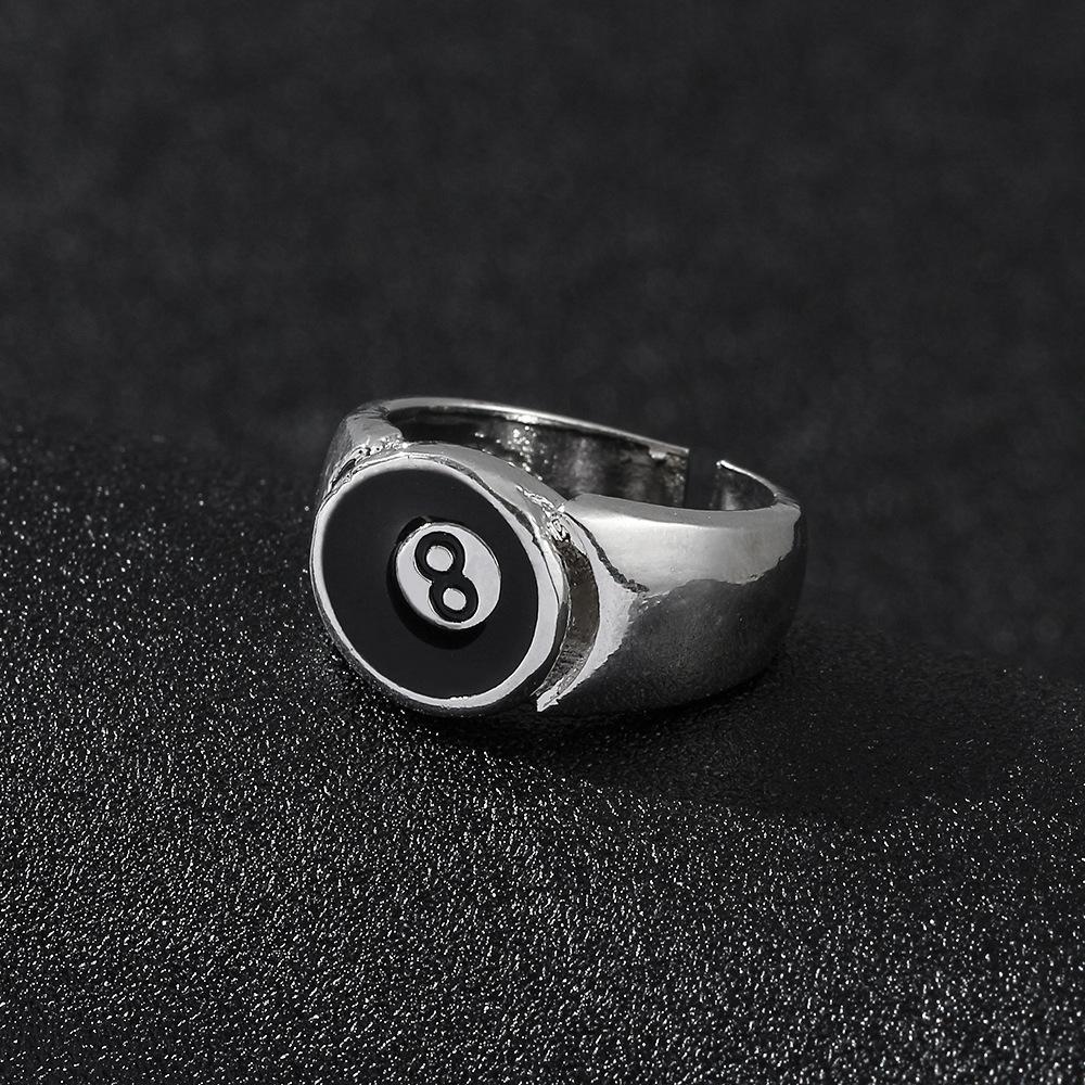 Punk Billiards Number Black 8 Ball Rings Metal Alloy Opening Adjustable Rings Fashion Hip Hop Rock For Women Men Jewelry Gift