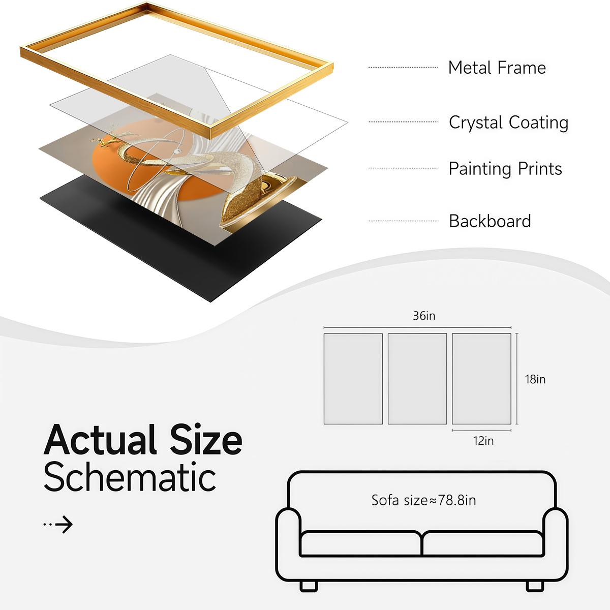 3 Counts Aluminum Alloy Framed Painting, Modern Abstract Golden Sculptural Art Pictures, Home Decoration For Living Room, Bedroom, Office, Restaurant, Hallway Wall Decor, Odorless Print Artwork, Luxury Perfect Gift For Friends And Family