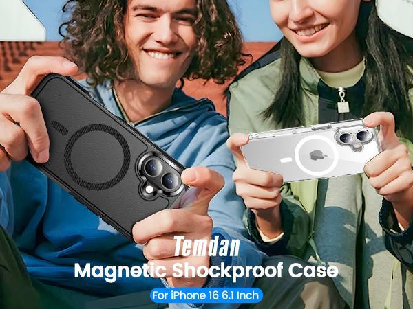 Temdan Designed for iPhone 16 Case Magnetic Dropproof Heavy Duty Tough Rugged Shockproof Phone Case Smartphone Cover Protector Protection