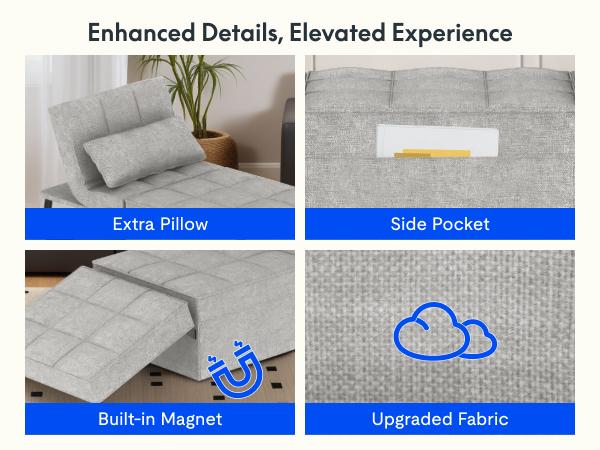 【TikTokShopfalldealsforyou】FlexiSpot Convertible Sleeper Chair Sofa Bed, 75 inches, with 5-Level Adjustable Backrest, Folding Ottoman Bed Sofa for Living Room, Apartment, Office - Grey