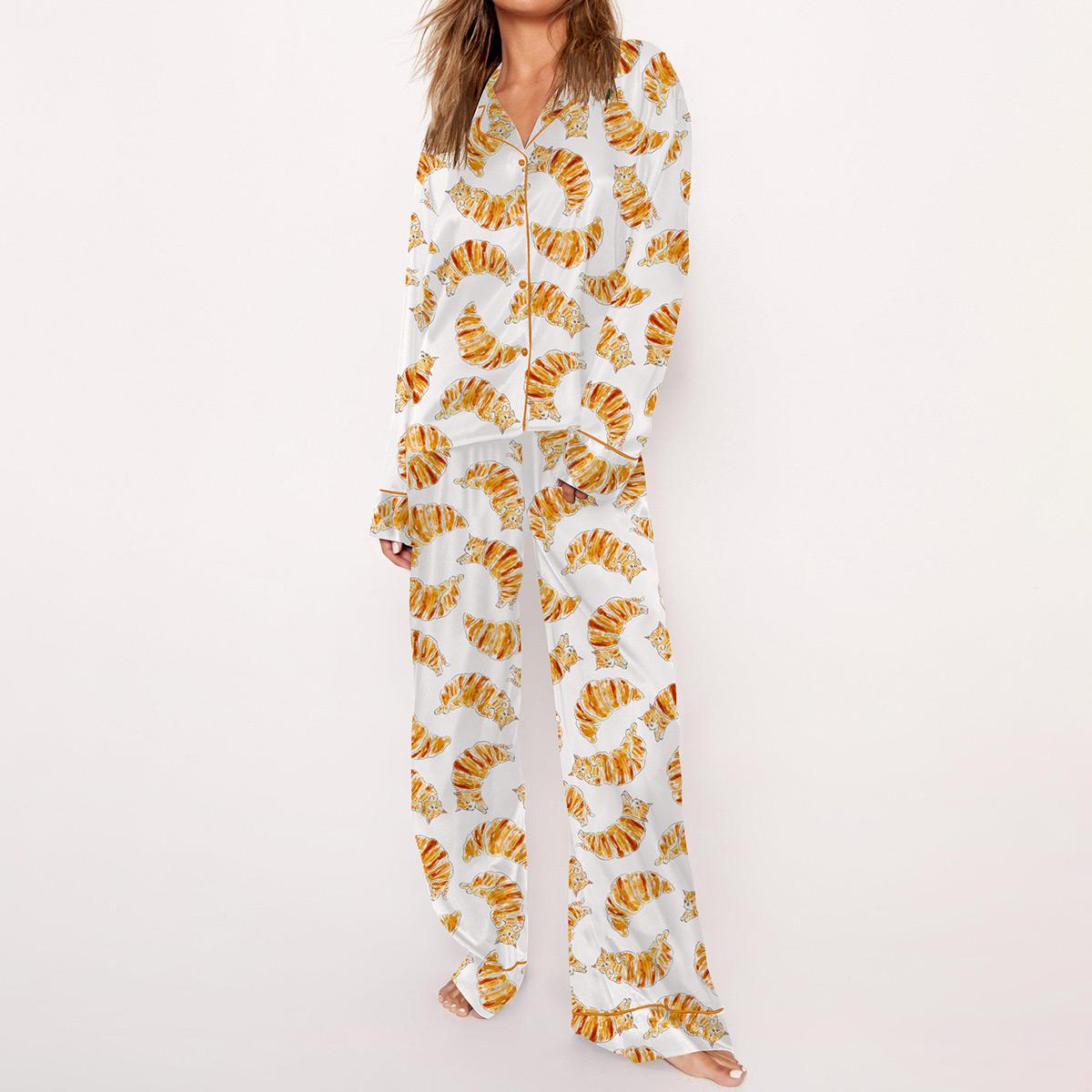 Puppies and Kitties Animals Pajama Set For Women Print Comfy Satin Sleepwear & Loungewear Pjs Printing Silky Short Sleeve Top & Shorts - SHESHOW