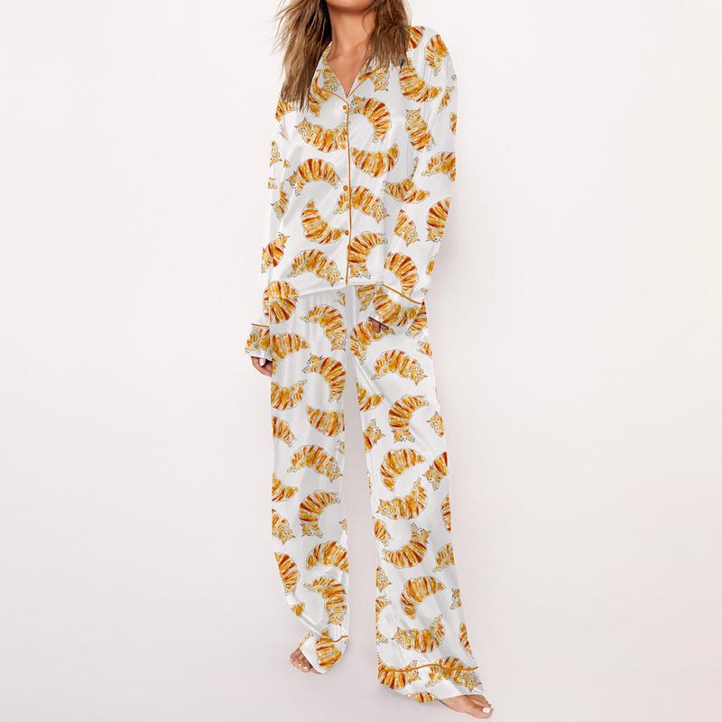 Puppies and Kitties Animals Pajama Set For Women Print Comfy Satin Sleepwear & Loungewear Pjs Printing Silky Short Sleeve Top & Shorts - SHESHOW