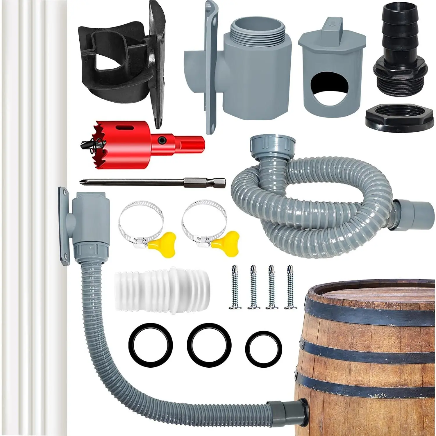 Rain Barrel Diverter Kit, Rainwater Collection System with Adjustable Valve and Hose, Rain Water Diverter for Downspout, Downspout Diverter Fits for Standard Downspouts