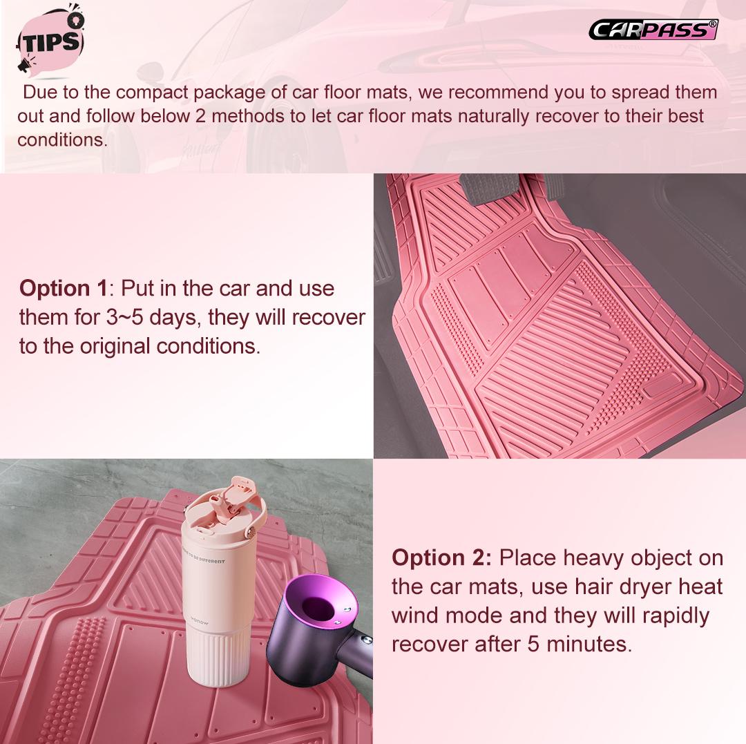 CAR PASS 4pcs Heavy Duty Rubber Floor Mats Pink 4-Piece Car Mat Set Universal Waterproof for SUV Truck Durable All-Weather Mats for Car Women Girly