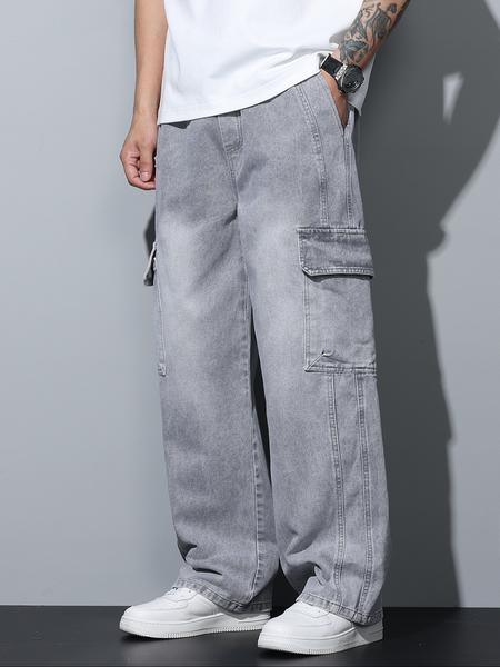 Spring Summer New Retro Style Loose-Fit Denim Jeans, Men's Straight Leg Casual Wide-Leg Jeans with Pockets, All Seasons Wear