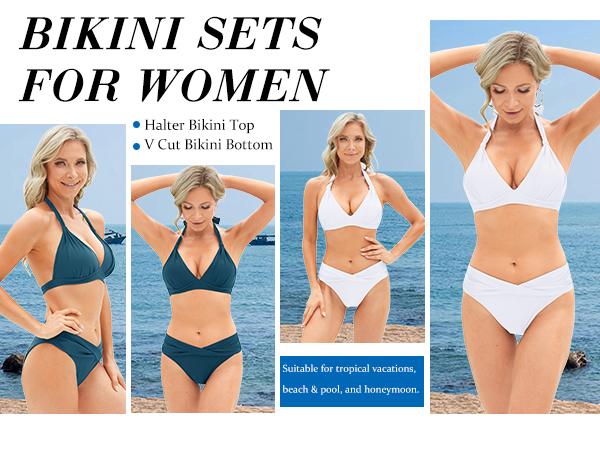 Yonique Women Girls Two Piece Bathing Suits Push Up Bikini Set Halter Swimsuit Swimming Clothing Vintage Swimwear