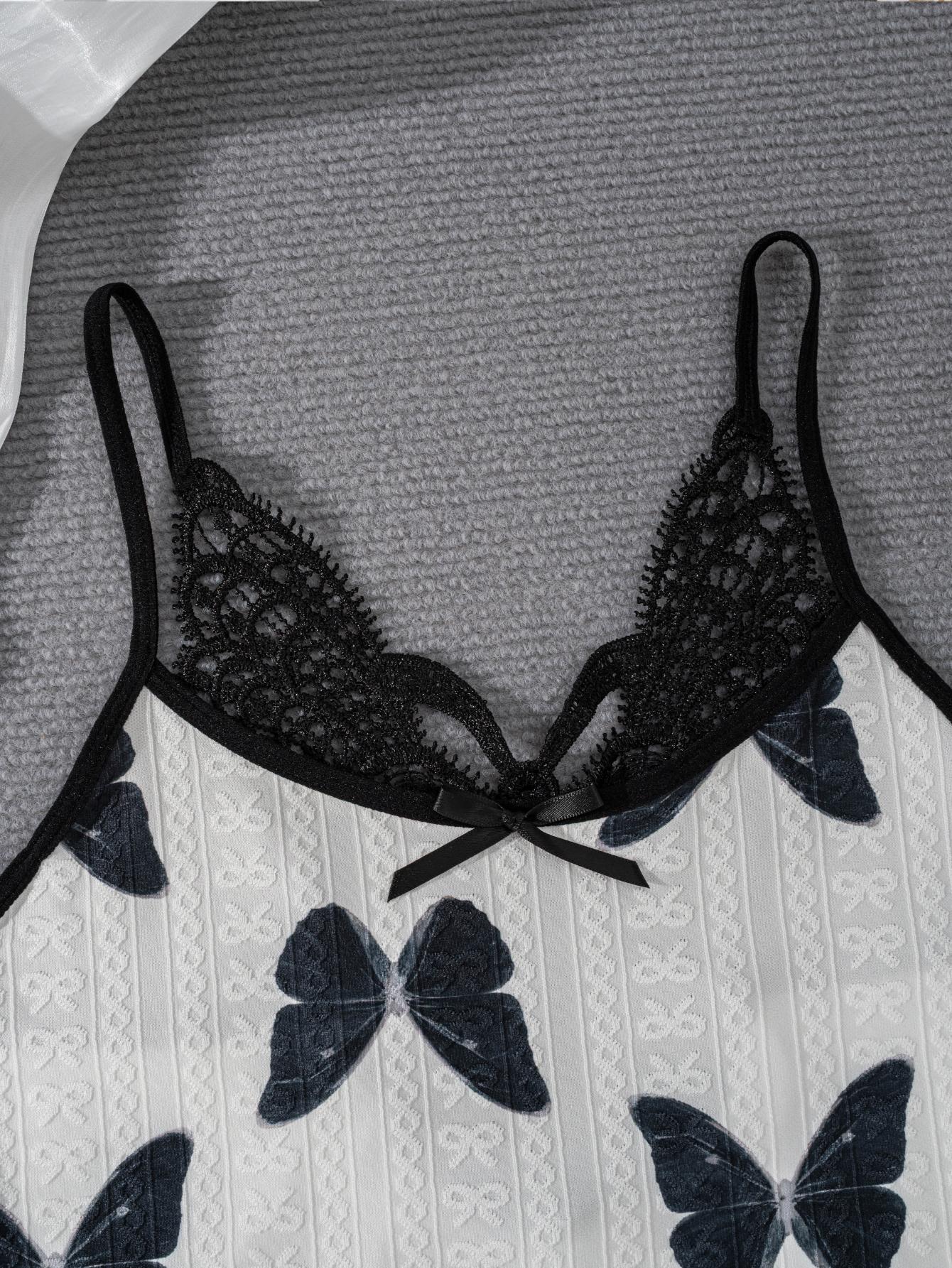 Women's Butterfly Embroidered Lace Cami Pajama Set, Sexy Spaghetti Strap Shorts, Comfortable Sleepwear for Summer Nights, Lace Lingerie Set