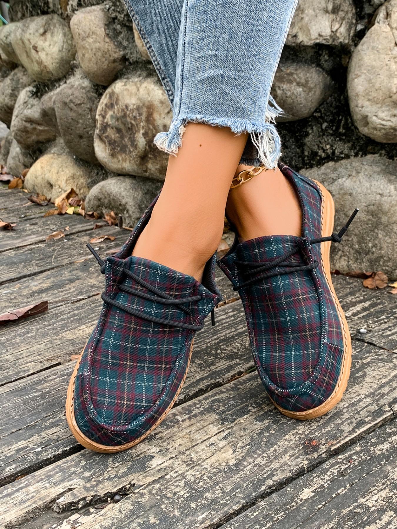 Women's Ethnic Style Patchwork Print Thick Sole Casual Shoes, Lace-Up Retro Versatile Loafers, Comfortable and Stylish Footwear