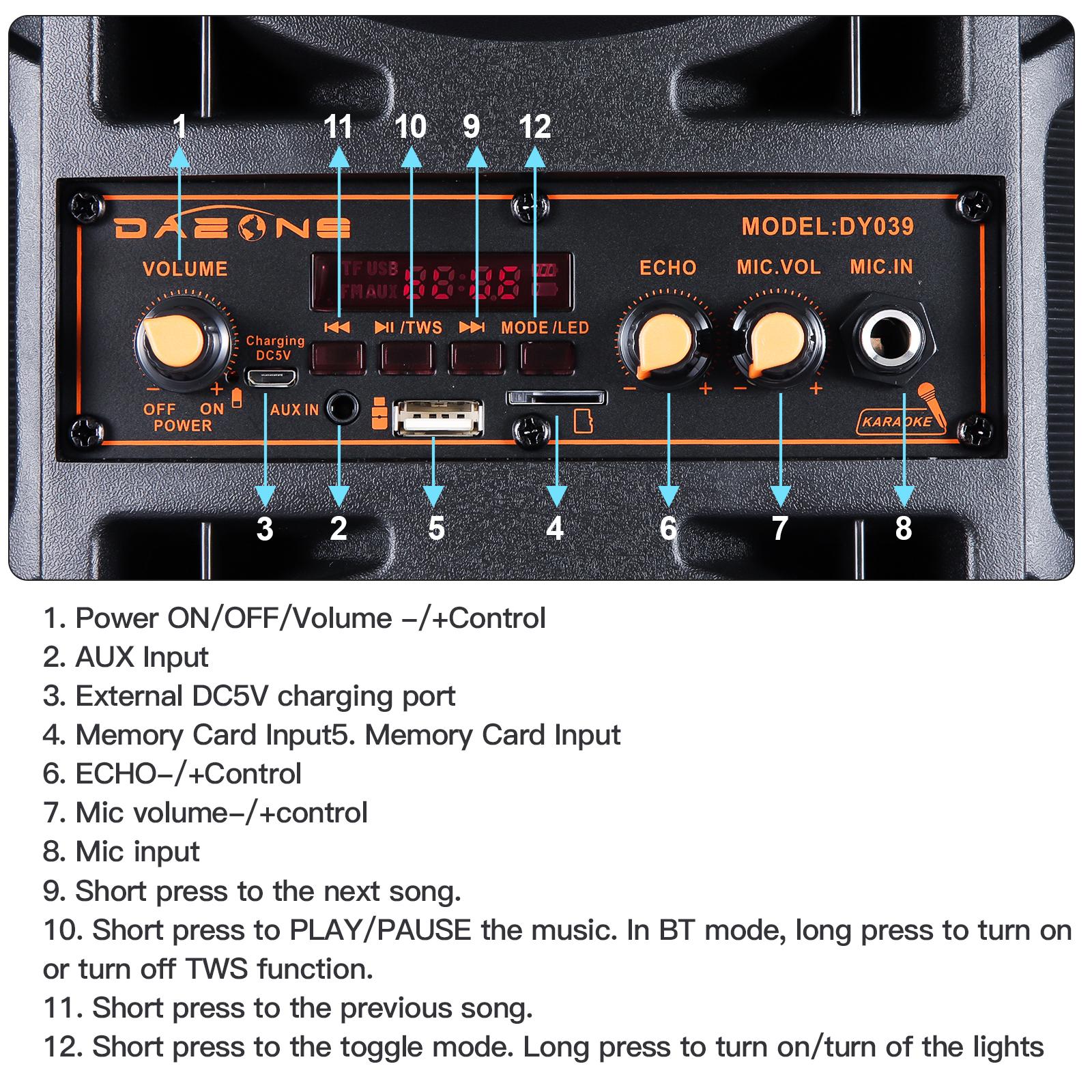 Bluetooth Speaker Wireless Rechargeable Portable PA Speaker 2 x 6.5“ Subwoofer Party Sound Box With Microphone Remote Control LED Lighting FM Radio Audio