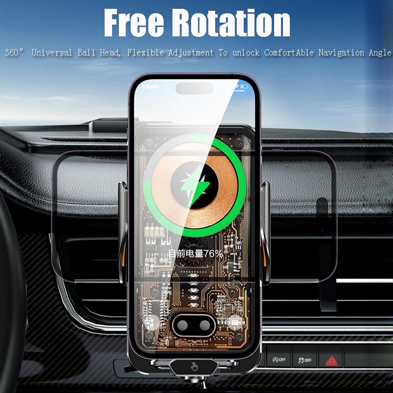 Fast Wireless Car Charger with Auto Clamping Phone Holder - Compatible with iPhone 16/15/14/13/12/11 Pro Max, Samsung Galaxy S24/S23/S22/S21, and More - Efficient Smartphone Charging for Your Car