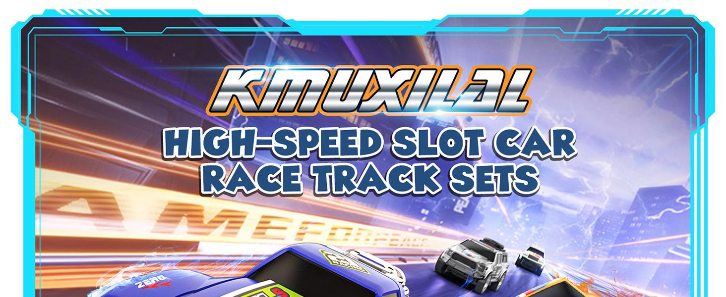 Slot Car Race Track Sets with 4 Slot Cars Electric Race Car Track Include Slope Circular Overpass Track Dual Racing Game Featuring Flash Bridge and Pendulum Gifts Toys for Boys Kids  Fathersdaygift Speed Checkpoint Outdoorfun Fun