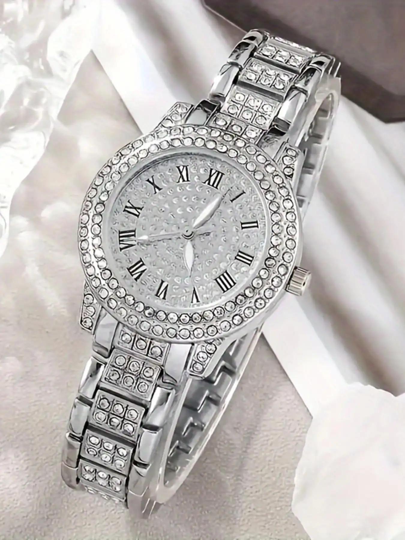 5-piece fashionable and avant-garde Roman starry sky rhinestone steel strap watch and women's diamond bracelet quartz watch modern fashion watch