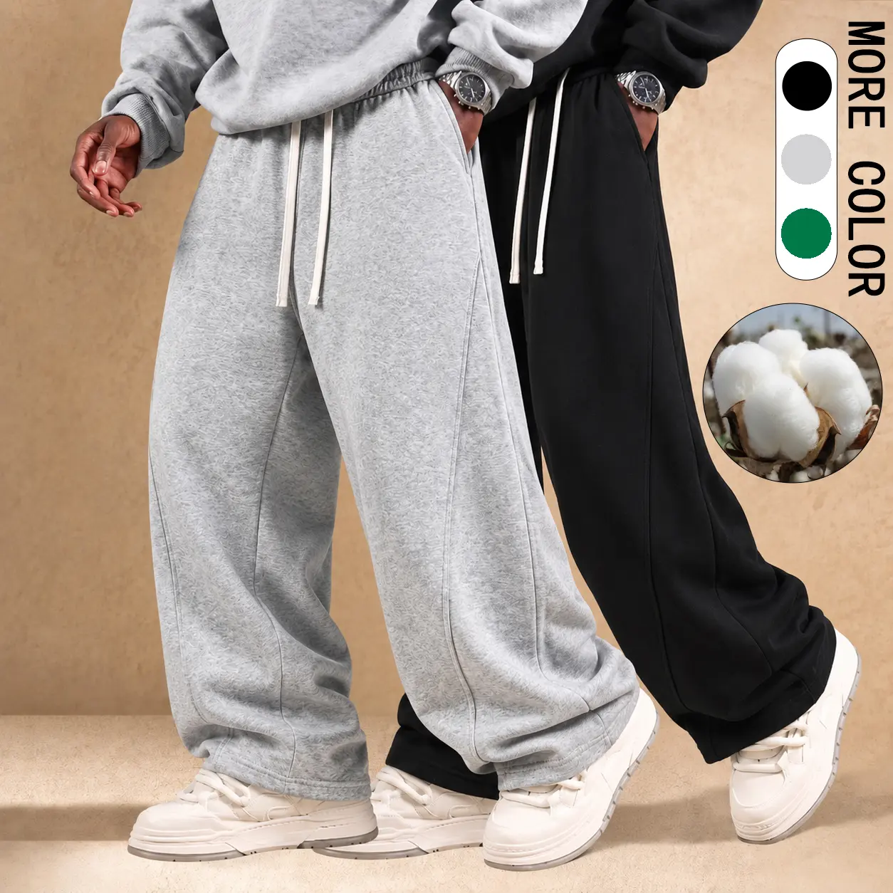 Men's Wide Leg Sweatpants Baggy Loose Fit Curved Seam Track Pants Drawstring Cotton Casual Streetwear Trousers cozy soft cool clean chic active sporty premium classic stylish durable trendy relaxed comfy modern vibe urban fresh hype Multi-Color