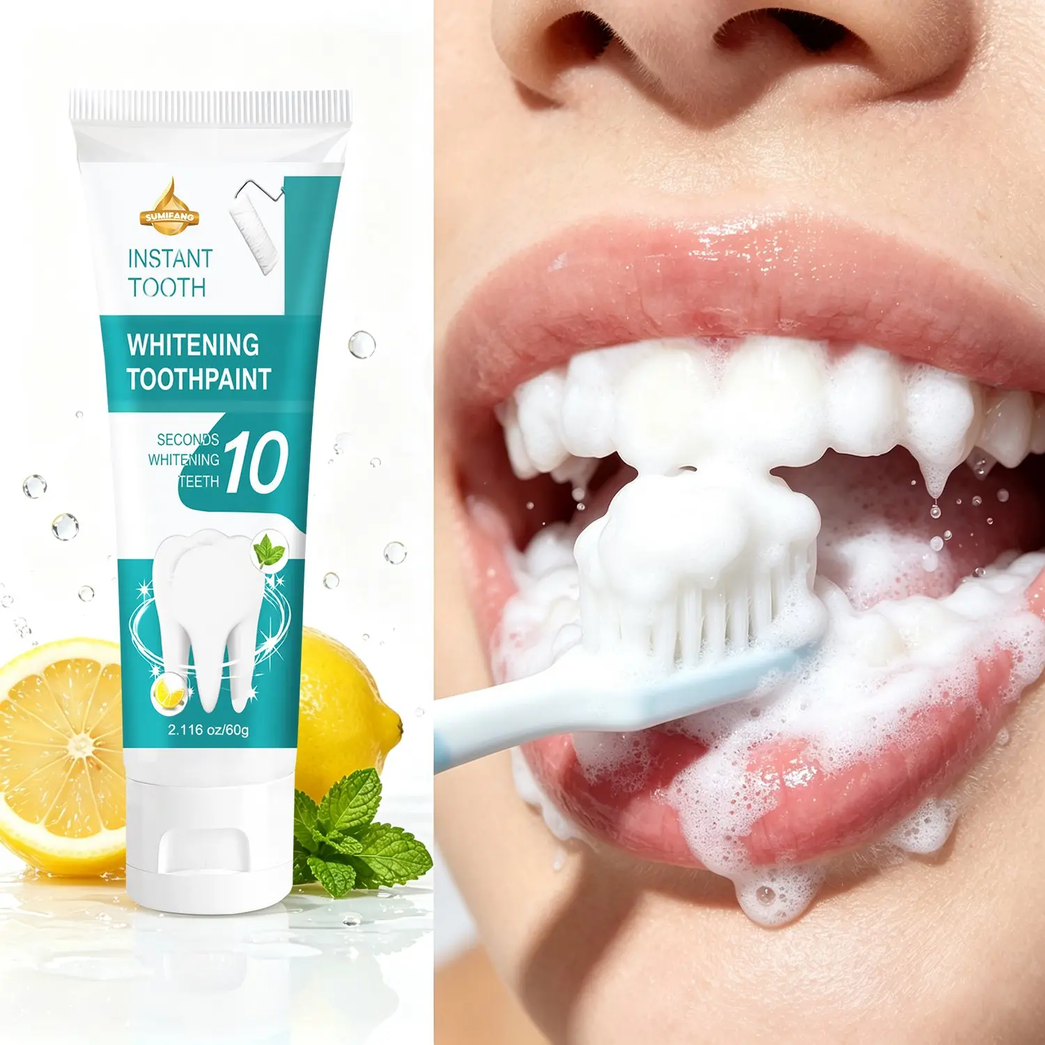 Mint & Lemon Brightening Toothpaste: Reduces tooth yellowing and freshens breath. Formulated with natural mint and lemon ingredients, it deeply cleans the tooth surface, freshens breath, and gently protects tooth enamel. Tooth Stain Remover