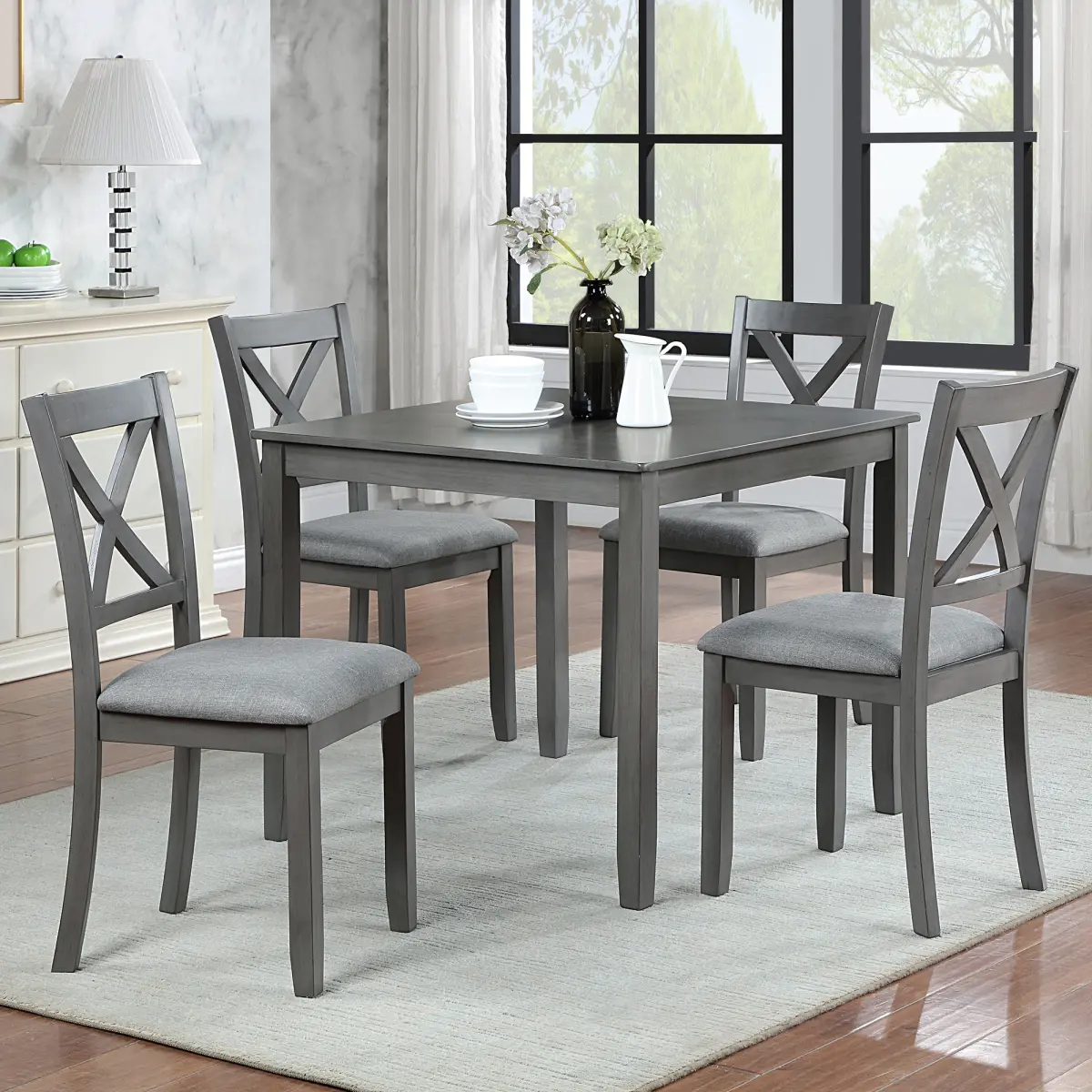 Modern 5-Piece Dining Table Set for 4,Square Kitchen Table and 4 Upholstered Seating Chairs,Dining Table Set for 4 People,Space-Saving Design for Kitchen Dining Room Small Spaces
