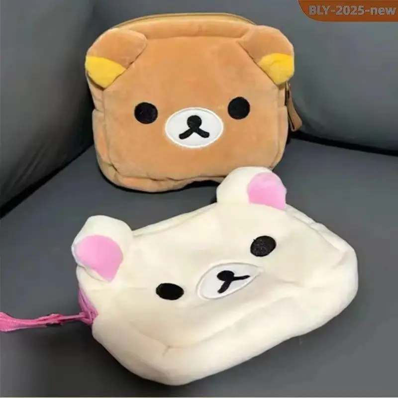 Cartoon Rilakkuma Cute Makeup Organizer Storage Bag Bear Plush Kawaii Cosmetic Cosmetic Bags Vanity Beauty Case Cute Pencil Case