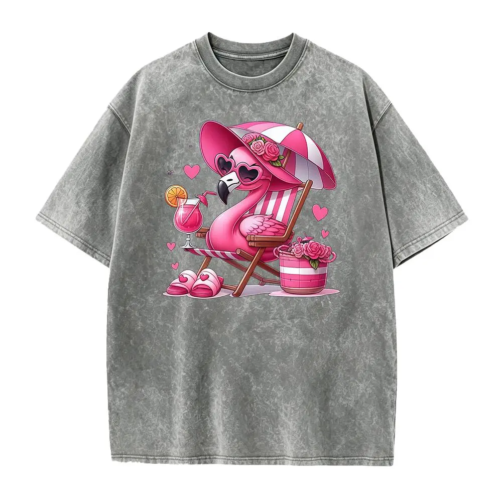 Pink Flamingo Summer Shirt, Cute Beach Flamingo Graphic Tee, Tropical Vacation Shirt for Women, Funny Relax Flamingo Drinking Shirt for Her