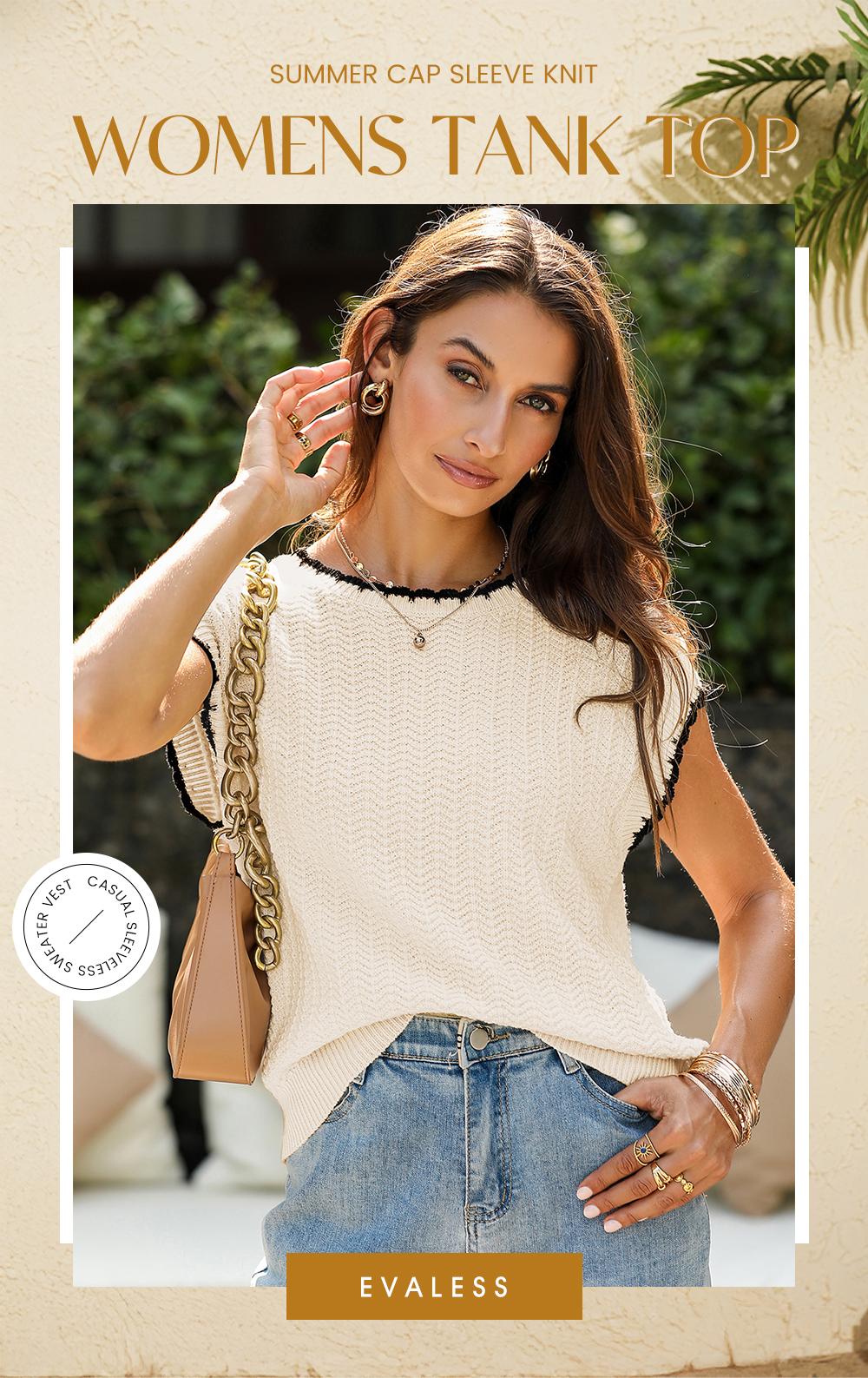 EVALESS Women's Cap Sleeve Knitwear Sweater Vest Crewneck Sleeveless Lightweight Loose Spring Fall Tops Comfortable Basic Solid Pullover Tank Top 2026 Womenswear Outfits