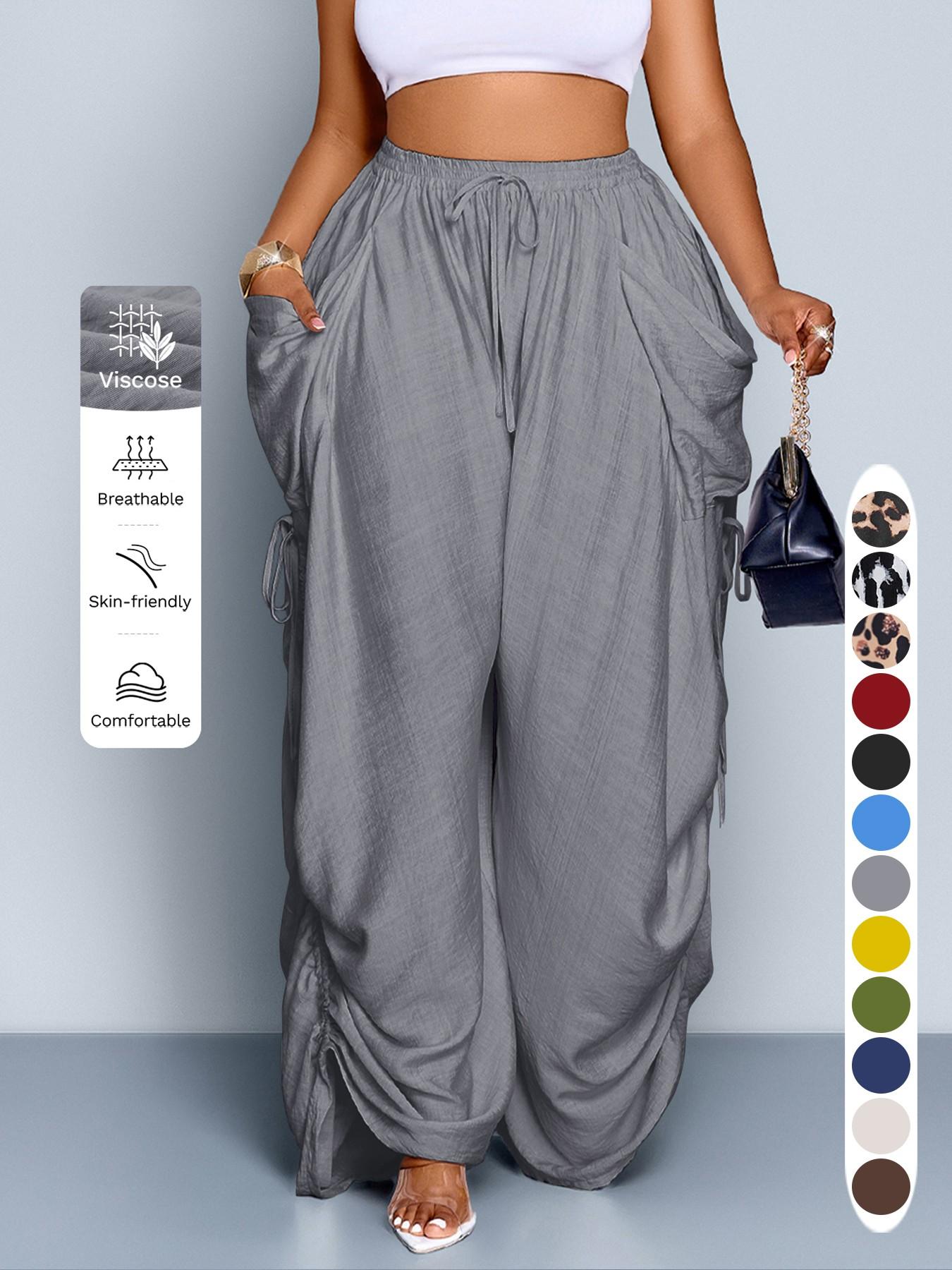 Women's Casual Loose-Fit Wide Leg Pants, All-Season Woven Fabric, Long Plain Design, Daily Commute & Vacation Wear, Womenswear