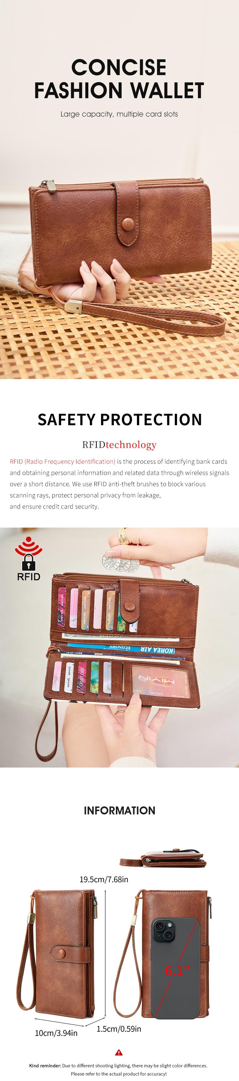 Women's RFID Blocking Wallet, Dual-Fold Zipper Coin Pouch, Wrist Strap, ID Window, Compact Durable Design, Fashion Accessory, Casual Trendy Wallet, RFID Blocking Purse